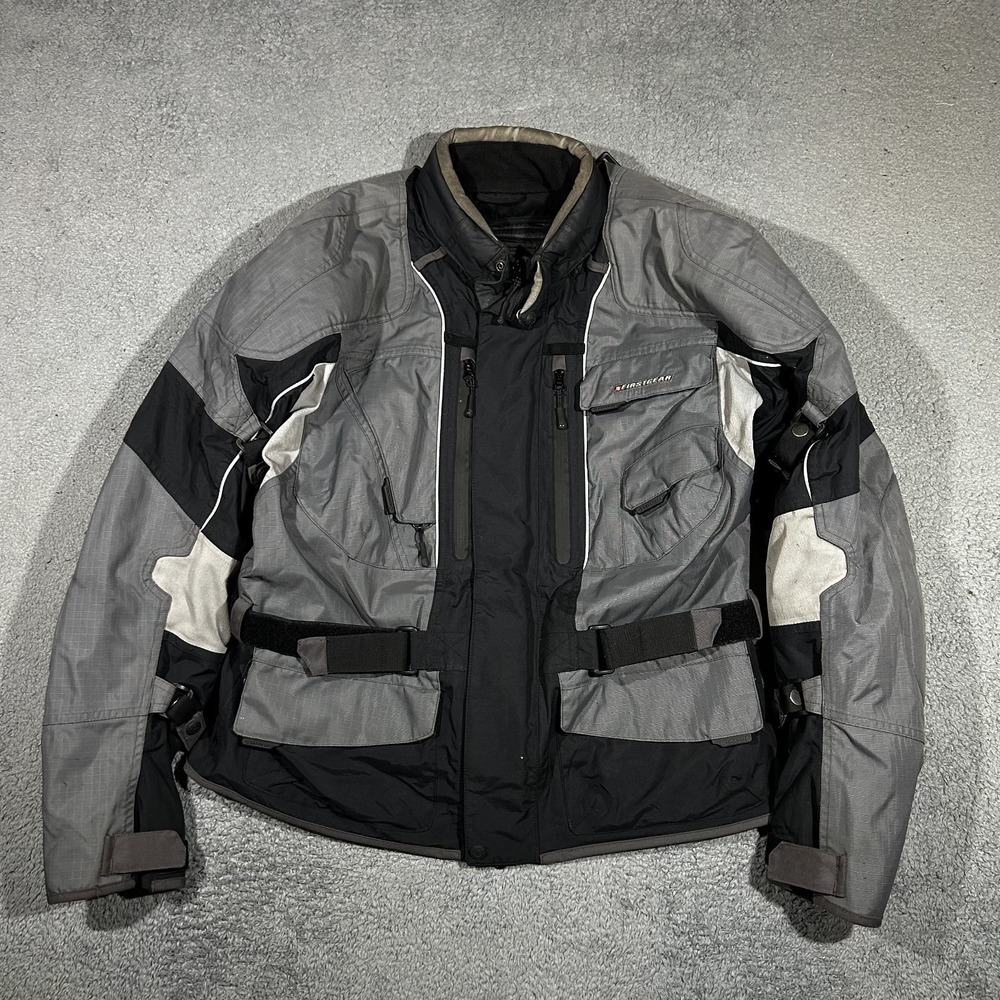 First Gear Hypertex Waterproof Motorcycle Padded Jacket Men's Large Gray Black
